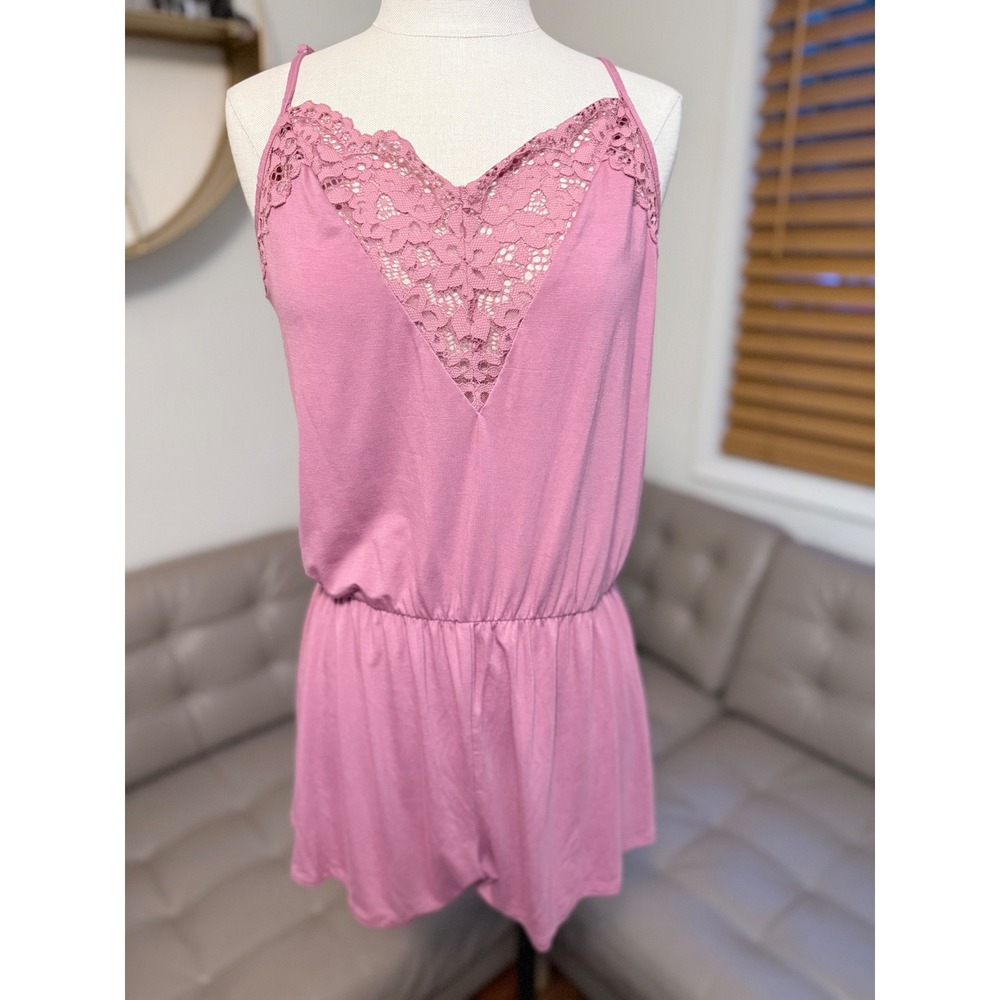 Victoria's Secret Lace Trim Romper Mauve Pink Sleeveless Sleepwear NWT Small